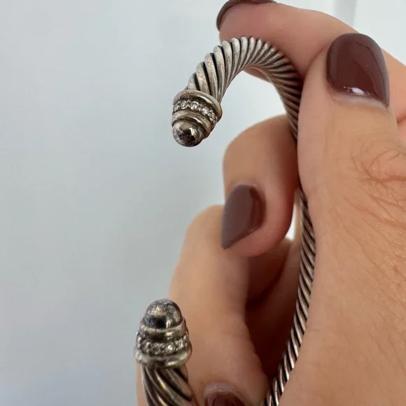 David Yurman Sterling Silver Cable Classics Diamond Cuff Bracelet - Picture 8 of 10